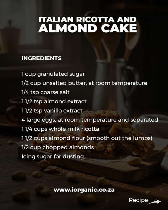 Italian Ricotta and Almond Cake recipe card