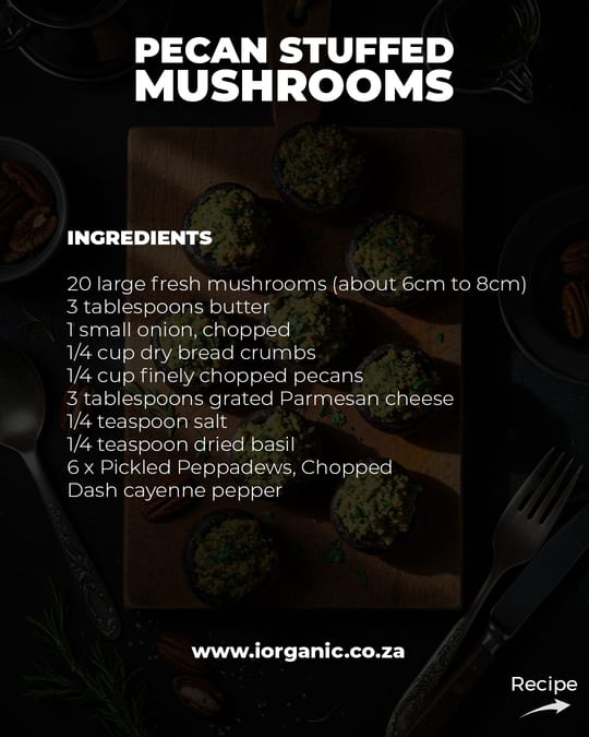 Pecan Stuffed Mushrooms recipe card