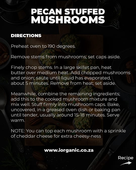 Pecan Stuffed Mushrooms recipe card